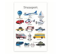 Vehicles and Transportation Poster - Learning Chart for Kids - Early Education Wall Art for Classroom, Playroom, Bedroom Decor(Unframed,12x18inch(30x45cm))