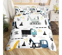 Vehículo de construcción Funda de edredón tamaño L Tamaño L Dibujos animados Lindo Coches Impresión Ropa de Cama para Espacio Moderno, Equipo Camión Grúa Excavadora Tractor Funda de edredón Juego con