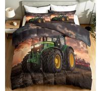 Vehículo Pastoral Edredón sin funda lavable verano 260x240 cm, edredón estampado tractor rústico estilo casa de granja ligera transpirable suave manta de verano para dormitorio de niño, verde y