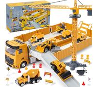 Vehiculos Construccion Juguete Niños con Grandes Camión Grúa Excavadora Hormigonera Carretilla Elevadora, Vehículos de Construcción Juguete Regalo para Niños 3 4 5 6 7 8 9 años