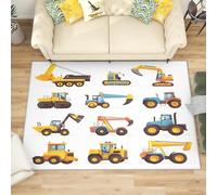 VehíCulos de IngenieríA de Dibujos Animados Alfombra Habitación Infantil 60x90cm - Blanco Suave Antideslizante y Lavable Alfombra de Franela para Salón, Sala de Juegos, Entrada Decoración del Hogar