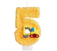 Vehículos Tema Velas de Cumpleaños Numeros 5, Excavadoras Tema Decoracion Tartas Cumpleaños 5 Años, Excavadoras Velas de Cumpleaños para Niños Niños Niñas