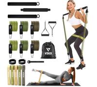 VEICK Kit de barra de pilates con bandas de resistencia, bandas elásticas de entrenamiento para hombres y mujeres, juego de 5 bandas de resistencia para fitness en casa, estiramiento, entrenamiento de