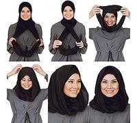 VeilWear Cotton and Shiffon headscarf instant ready to wear hijab scarf for women (Black)