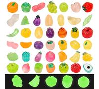 VEINARDYL 60 pzs Mini Figuras Luminosas de Frutas y Verduras, Resina pequeñas Frutas Artificiales Que Brillan en la Oscuridad, decoración de Alimentos en Miniatura Falsos para Manualidades