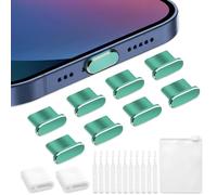VEINARDYL 8 tapones antipolvo para iPhone, tapa protectora de puerto de carga USB C con 10 cepillos de limpieza, enchufe antipolvo para auriculares compatible con iPhone 15/16 Plus Pro Max iPad