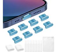 VEINARDYL - Tapón antipolvo para iPhone, 8 unidades, tapa protectora de puerto de carga USB C con 10 cepillos de limpieza, enchufe de auriculares compatible con iPhone 15/16 Plus, Pro, Max, iPad 10º