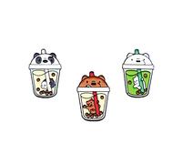 VEINTI+1 Boba Tea Pearls Accessories Pin Cute Bubble Tea Stuff Funny Lapel Enamel Kawaii Cat Pins para mochila, sombrero, chaqueta pines (3 té Boba), café y bebida, acero de aleación, sin piedras