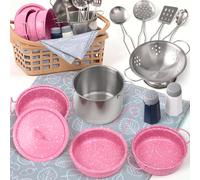 Veitch fairytals Accesorios & Utensilios de Cocina Juguetes, Menaje Olla Pequeños Cacharritos Cocinitas de Juguetes Metal para Infantil Cozinha Criança Brincar Niños 3 4 5 6 7 8 Años (Nuevo Rosado)