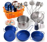 Veitch fairytals Accesorios & Utensilios de Cocina Juguetes, Menaje Olla Pequeños Cacharritos Cocinitas de Juguetes Metal para Infantil Cozinha Criança Brincar Niños 3 4 5 6 7 8 Años (Azul)