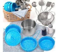 Veitch fairytals Accesorios & Utensilios de Cocina Juguetes, Menaje Olla Pequeños Cacharritos Cocinitas de Juguetes Metal para Infantil Cozinha Criança Brincar Niños 3 4 5 6 7 8 Años (Nuevo Azul)