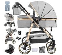 Veitoalioy Carrito Bebe 3 en 1, Cochecito de Bebé Conveniente y Multifuncional, Portátil Cochecito Plegable, Carrito de Paisaje Alto Se puede empujar hacia adelante y hacia atrás (V8 Grey)
