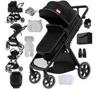 Veitoalioy Carrito Bebe 3 en 1, Cochecito de Bebé Conveniente y Multifuncional, Portátil Cochecito Plegable, Carrito de Paisaje Alto Se puede empujar hacia adelante y hacia atrás (V10 Black)