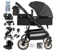 Veitoalioy Carrito Bebe 3 en 1, Cochecito de Bebé Conveniente y Multifuncional, Portátil Cochecito Plegable, Carrito de Paisaje Alto Se puede empujar hacia adelante y hacia atrás (V8 Black)