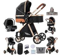 Veitoalioy Carrito Bebe 3 en 1, Portátil Cochecito Plegable, Carrito de Paisaje Alto Se puede empujar hacia adelante y hacia atrás, Cochecito de Bebé Conveniente y Multifuncional (V9 Black)