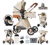 Veitoalioy Carrito Bebe 3 en 1, Portátil Cochecito Plegable, Carrito de Paisaje Alto Se puede empujar hacia adelante y hacia atrás, Cochecito de Bebé Conveniente y Multifuncional (V9 Creamy White)