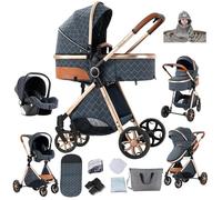 Veitoalioy Carrito Bebe 3 en 1, Portátil Cochecito Plegable, Carrito de Paisaje Alto Se puede empujar hacia adelante y hacia atrás, Cochecito de Bebé Conveniente y Multifuncional (V9 Blue)