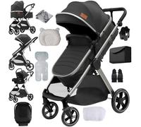Veitoalioy Carrito Bebe 3 en 1, Portátil Cochecito Plegable, Carrito de Paisaje Alto Se puede empujar hacia adelante y hacia atrás, Cochecito de Bebé Conveniente y Multifuncional (V10 DeepGrey-1)