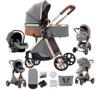 Veitoalioy Carrito Bebe 3 en 1, Portátil Cochecito Plegable, Carrito de Paisaje Alto Se puede empujar hacia adelante y hacia atrás, Cochecito de Bebé Conveniente y Multifuncional (V9 Grey)