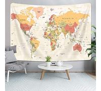 VeiVian Tapiz de mapa del mundo, tapices educativos de topografía vintage para estudiantes universitarios, arte de pared, tapiz de mapa de viaje geográfico para dormitorio, sala de estar, 90 x 70