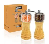 VEIZIBEE Molinillos de pimienta，Molinillo de Sal y Pimienta，Molinillos de especias Madera Maciza con Molinillo de cerámica Ajustable Fuerte，2pcs 6IN Clásico conjunto de molinos de pimienta y sal mano