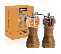 VEIZIBEE Molinillos de pimienta，Molinillo de Sal y Pimienta，Molinillos de especias Madera Maciza con Molinillo de cerámica Ajustable Fuerte，2pcs 6IN Clásico conjunto de molinos de pimienta y sal mano