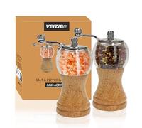 VEIZIBEE Molinillos de pimienta，Molinillo de Sal y Pimienta，Molinillos de especias Madera Maciza con Molinillo de cerámica Ajustable Fuerte，2pcs 5IN Clásico conjunto de molinos de pimienta y sal mano