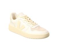 Veja Sneaker V-12 de piel blanca con logotipo de ante rosa, Calcaire puro, 45 EU