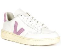 Veja V-12 Cuero Logo Zapatilla Baja Mujer Blanca Púrpura UK 3 - 8