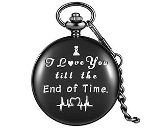 VejiA Lujo Negro/Plata/Oro te Amo hasta el Final de los Tiempos ECG Palabra Tallada Reloj de Bolsillo de Cuarzo Cadena joyería Reloj Día de San Valentín