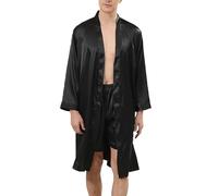 vejtmcc Albornoz de satén para hombre con pantalones cortos, albornoz de seda estampado de verano, ropa de dormir ligera, pijama para hombres, bata, kimono, bata, ropa de dormir de seda ligera, pijama
