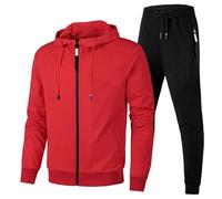 vejtmcc Chándal para hombre de 2 piezas, traje de casa, suéter de gran tamaño, sudadera con capucha y pantalones de chándal holgados, traje deportivo, sudadera con capucha, pantalones de chándal, rojo