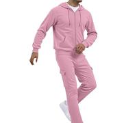vejtmcc Chándal para hombre de un solo color, juego de dos piezas, chándal deportivo, con cordón, cremallera, traje informal, chaqueta con capucha y pantalones de chándal de algodón, traje informal