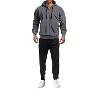 vejtmcc Conjunto de 2 piezas para hombre, chándal de manga larga, sudadera con capucha y pantalones, traje de ocio, traje deportivo, pantalones de gimnasio, transpirables, sudadera informal, chaqueta