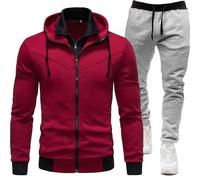 vejtmcc Conjunto de chándal para hombre, traje deportivo de gran tamaño para hombre, sudadera con pantalones de manga larga, traje informal para hombre, con bolsillos con cremallera, chándal para