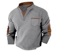 vejtmcc Jersey para hombre con cremallera 1/4, cuello alto, sudadera con parches en el codo, camiseta vintage de manga larga sin capucha, para otoño e invierno, sudadera de Corduroy, suéter de trabajo