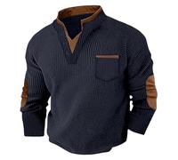 vejtmcc Jersey para hombre con cremallera 1/4, cuello alto, sudadera con parches en el codo, camiseta vintage de manga larga sin capucha, para otoño e invierno, sudadera de Corduroy, suéter de trabajo