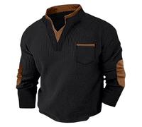 vejtmcc Jersey para hombre con cremallera 1/4, cuello alto, sudadera con parches en el codo, camiseta vintage de manga larga sin capucha, para otoño e invierno, sudadera de Corduroy, suéter de trabajo