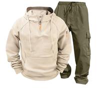 vejtmcc Sudadera con capucha y pantalón de 1/4 con cremallera para hombre, conjunto de 2 piezas, sudadera vintage con capucha y pantalones de chándal, suéter para hombre con bolsillos, chándales de