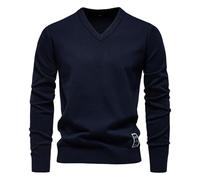 vejtmcc Suéter para hombre con cuello en V, corte ajustado, suéter de punto cálido, suéter de punto fino, suéter elegante de punto de manga larga, sudadera de invierno para hombre, jersey de punto