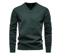 vejtmcc Suéter para hombre con cuello en V, corte ajustado, suéter de punto cálido, suéter de punto fino, suéter elegante de punto de manga larga, sudadera de invierno para hombre, jersey de punto