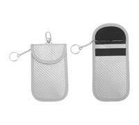 VekAuto Faraday - 2 bolsas de bloqueo de señal RFID universales para llave de coche, sin llave, protector de llavero de fibra de carbono, color blanco plateado con gancho