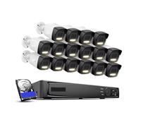 VEKELETE Cámara de Seguridad IP HD de 16 Canales NVR de 12 MP con PoE 6K, Audio y Doble luz, Sistema de videovigilancia Fijo con detección de Personas y vehículos.(1T,Pink)