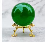 VEKETE Bola De Cristal De 80mm,Bola Mágica Natural Rara Asiática,Esfera De Bolas De Cuarzo,Decoración Artesanal Con Base Triangular De Metal,Adorno De Oficina Con Base,verde