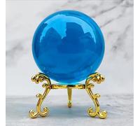 VEKETE Bola De Cristal De 80mm,Bola Mágica Natural Rara Asiática,Esfera De Bolas De Cuarzo,Decoración Artesanal Con Base Triangular De Metal,Adorno De Oficina Con Base,azul