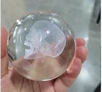 VEKETE Bola De Cristal De 80mm,Globo 3D Con Tallado Interior De Ángel Y Calavera Y Ambas Manos,Modelo De Bola De Cristal De Cuarzo,Esfera De Cristal,Decoración Del Hogar,2
