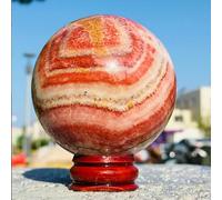 VEKETE Bola De Cristal De Cuarzo De Carne Rayada Roja Natural De 35-80mm Piedras Naturales Piedra Preciosa De Cuarzo Con Base,50-55mm