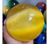 VEKETE Bola De Cristal De Ojo De Gato Amarillo Natural,Bola De Piedra De Energía De Adivinación,Bola Decorativa Para Fotografía,4-10cm,60mm