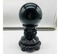 VEKETE Bola De Cristal Mineral De Obsidiana Natural,Bola De Decoración Para El Hogar Pulida + Soporte De Madera,65-70mm