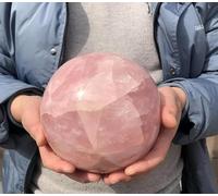 VEKETE Bola De Cristal Rosa En Polvo De Decoración Natural De 14cm,Esfera De Cuarzo,Decoración Del Hogar,Gris Claro,14cm